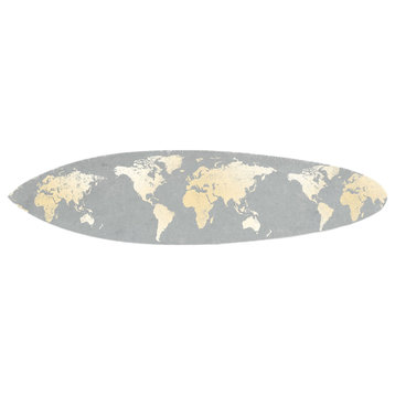 HomeRoots Grey and Gold World Map Surfboard Wall Art