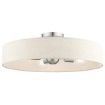Livex Lighting - Livex Lighting Venlo 4 Light Brushed Nickel Large Semi-Flush - The Venlo collection is both modern and versatile. The brushed nickel finish and hand-crafted oatmeal colored fabric hardback shade sets a pleasant mood. This sleek large four-light drum semi-flush is a perfect fit for the living room, dining room, kitchen and bedroom.