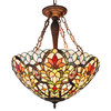 Ivana Tiffany Style 3-Light Floral Inverted Ceiling Pendant, 21" Shade