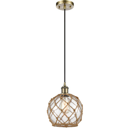 Ballston Farmhouse Rope 1 Light Mini Pendant, Antique Brass, Clear Glass with