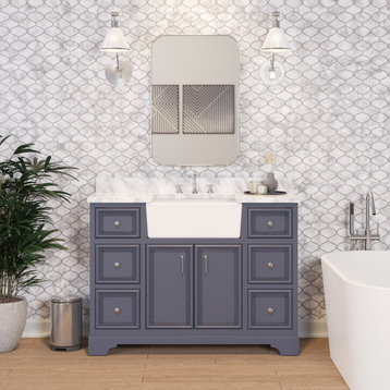 Zelda 48" Bathroom Vanity, Powder Gray, Carrara Marble