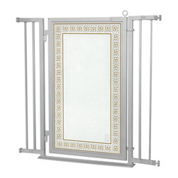 Fusion Gates - Fusion Gate with Greek Key Design, Satin Nickel, 32"-36" - Dog Gates