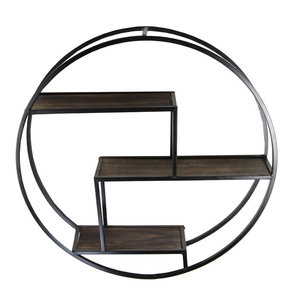 Metal And Wood Round Hanging Wall Shelf 20 X 23 Industrial Display And Wall Shelves By American Art Decor Inc