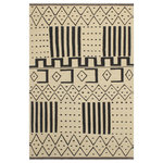 Bareens Designer Rugs - Boho Chic Turkish Kilim Jude Hand-Woven Wool Rug - 5'0'' x 6'11'' - Elevate the elegance of your home with this stunning hand-woven tribal Kilim wool rug. Meticulously crafted on a loom by the Nomad Turkman people using hand-spun wool and 100% natural vegetable dyes, these rugs are recognized for their repetitive geometric patterns, incorporating naturalistic floral and traditional designs. The contemporary fashion palette results in bold, sharp patterns that are incredibly versatile, as the pattern is the same on both sides. These reversible rugs feature a lighter shade on one side and brighter colors on the other, providing versatility according to preference. These unique rugs are made by knotting short strands of different colors onto the warps and securing them by tightly pressing the wefts. The designs are created by interweaving the various colored wefts and warps. Kilims are known for their exceptional durability and versatility, making them truly unique rugs.  Product Details    Rug Size: 5'0'' x 6'11''  Material: 100% Wool  Style: Kilim, Flat Weave, Dhurrie, Turkish, Southwestern, Rustic, Tribal  Colors: Beige, Black  Weave Type: Hand-Woven, Handmade  Pile Height: Less than 0.25 inch