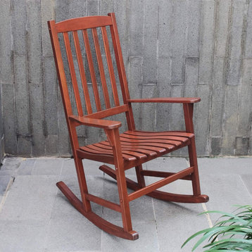 2 Pack Patio Rocking Chair, Mahogany Wood Frame and Slatted Seat, Natural Brown