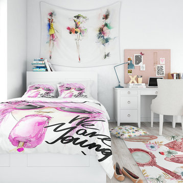 Pink Girl Eating Lollipop Traditional Duvet Cover, Twin