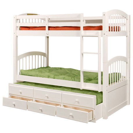 Arhtur Bunk Bed, Espresso, Twin Over Twin With Twin Trundle, White