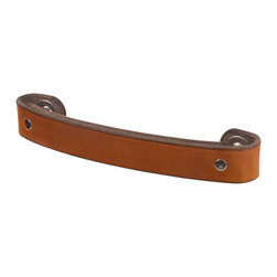 Walnut Studiolo - Leather Handle, The Tilikum, Honey, 6" Center-to-Center, Nickel - Cabinet And Drawer Handle Pulls