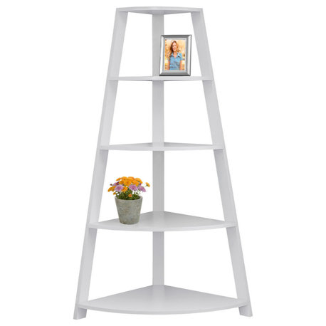 Bookshelf, Etagere, Corner, 4 Tier, 60"H, Office, Bedroom, Laminate, White