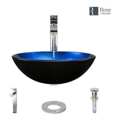 Rene By Elkay R5-5008-R9-7003-C Foil Undertone Glass Vessel Sink with Chrome Ves - Bathroom Sinks