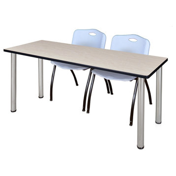 66 x 24 Kee Training Table- Maple/ Chrome & 2 'M' Stack Chairs- Grey
