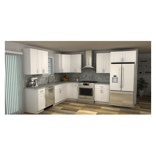 White Shaker L-Shape 12x12 Cabinet Set for 96H Kitchen