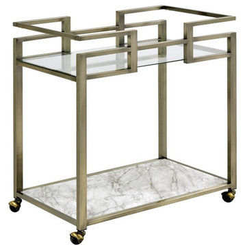 ACME Neilo Metal Frame Serving Cart with Glass Top Shelf in Clear and Wire Brass