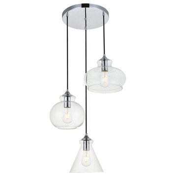 Destry 3 Light Pendant, Chrome And Clear