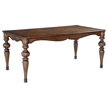 Dining Table Portico Old World Rustic Pecan Solid Wood  Rounded