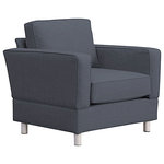 Small Space Seating - Raleigh Quick Assembly 'Chair and a Half' With Bonner Legs, Denim - Small Space Seating's standard size sofas and chairs are designed to fit through openings 12" or greater.  Perfect for older homes, apartments, lofts, lodges, playrooms, tiny homes, RV's or any place with narrow doors, hallways, tight stairs, and elevators. Our frames come with a lifetime guarantee and are constructed using kiln dried hardwoods.  Every frame is doweled, corner blocked, screwed, glued, stapled and features heavy-duty 8.5-gauge sinuous steel springs reinforced with horizontal tie rods.  All seating features plush 2.5 density HR spring down cushions with a lifetime guarantee.  High Performance, stain resistant fabrics with a 100,000 double rub rating come standard with our sofa and chairs.  This is American Made seating for small, tight and narrow spaces designed to last a lifetime.