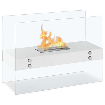 Modern White Ventless Ethanol Fireplace - Vitrum H | Ignis