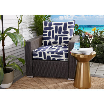 Blue Graphic Outdoor Deep Seating Pillow and Cushion Set, 25x25x5
