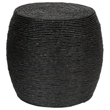 Round Corn Rope Round Accent Table, Natural, Black