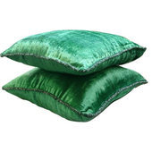 Monarch Specialties 18 x 18 Floral Velvet Pillow, Set of 2 - Dark Green