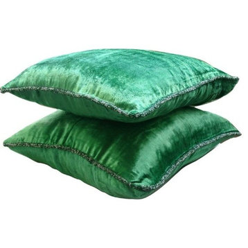 Emerald Green Velvet Pillows 20"x20" Shimmer Pillow Covers, Green Shimmer