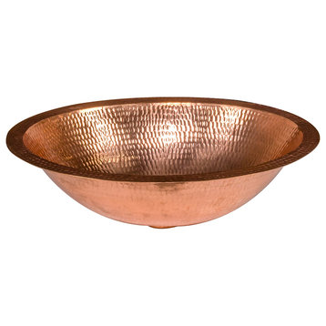 17" Oval Under Counter Hammered Copper Bathroom Sink, Polished Copper
