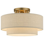 Livex Lighting - Bellingham 3-Light Antique Gold Leaf Large Semi-Flush - The Gladstone semi-flush is both modern and versatile. The hand-crafted ash gray colored fabric hardback shade sets a pleasant mood. The three-light double drum shade adds character to this handsome style. This sleek design is shown in an antique gold leaf finish.