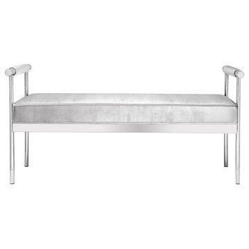 Uptown Club Upholstered Bench with Pick Up Armrests in Gray Velvet
