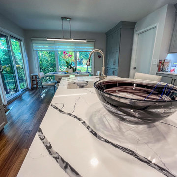 Custom Two Tone Gray Kosher Kitchen with Quartz Countertops