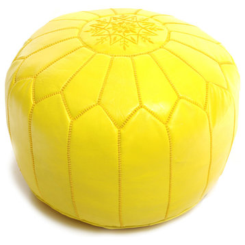 Moroccan Leather Pouf, Yellow