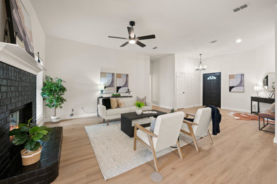 Example of a transitional living room design in Dallas