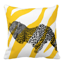 Tomova Jai Designs - Leopard Covered Zebra Decorative Pillow, Freesia and White - Decorative Pillows