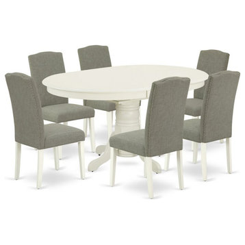 East West Furniture Avon 7-piece Wood Dinette Set in Linen White/Dark Shitake