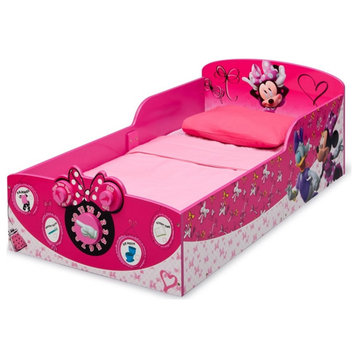 Delta Children Minnie Mouse Engineered Wood and Metal Toddler Bed in Pink