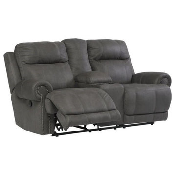 Austere Double Reclining Loveseat With Console, Gray
