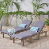 GDF Studio Alisa Outdoor Acacia Wood Chaise Lounge With Cushion, Gray, Set of 2