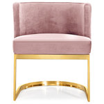 Meridian Furniture - Gianna Velvet Dining Chair, Pink, Gold Base - Lend your dining area a touch of retro charm with the Gianna green velvet dining chair from Meridian Furniture. The back of the chair has a barrel design that cradles you in comfort while you enjoy a meal with friends, and the chair is thickly padded and upholstered in plush black velvet for a luxe feel. The base is made from stainless steel with a gold finish for a finish that's stunningly beautiful.