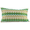 Geometric lumbar pillow cover in teal and gold, designer pillow cover