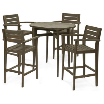 GDF Studio Stamford Outdoor Rustic 5 Piece Acacia Wood Bar Set, Gray Finish