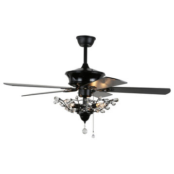 5-Blade Ceiling Fan With Remote Control and Light Kit Included, Black