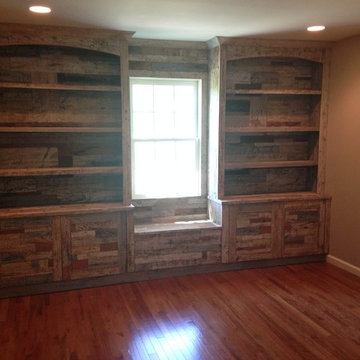 Reclaimed Wood Pallet Wall and Built-Ins