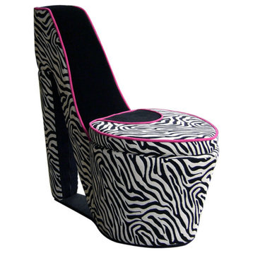 32" Red And Black Faux Suede Animal Print Side Chair