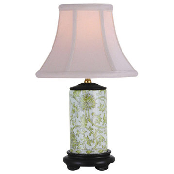 White and Green Tapestry Porcelain Vase Table Lamp 15"