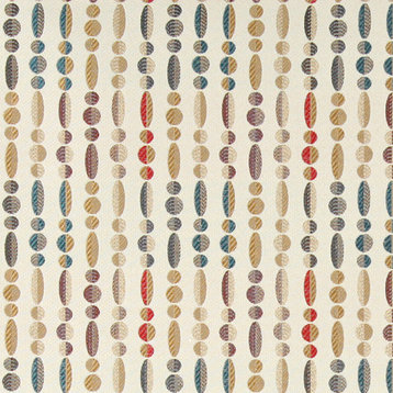 Red Blue Gold Grey, Geometric Striped Contemporary Upholstery Fabric By The Yard