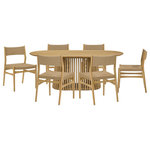 Armen Living - Pasadena Erie 7-Piece Oval Dining Set, Natural Oak Finish Paper Cord Chairs - Transform your indoor dining space with the Pasadena Erie 7 Piece Oval Dining Set from Armen Living. This contemporary dining set features: 1 oval Pasadena table with a solid wood base and concrete bottom for added stability, and 6 Erie chairs constructed with solid wood frames and woven paper cord. The Danish and mid-century modern influences shine through in the sleek design that combines functionality with artistic flair. As versatile furniture pieces, these dining chairs transcend their traditional role, doubling as smart accent chairs or chic additions to your vanity. The ergonomic design ensures comfort during meals, providing both flexible support and style, while the open back and paper cord create a chair with unparalleled breathability. With a generous tabletop length of 79 inches, this dining room table provides ample space for family dinners or entertaining guests. Crafted with meticulous attention to detail, the oval shape of the table adds a touch of modern elegance to any space. This cohesion serves to enhance the clean, simple aesthetic of this set, which is sure to create a focal point in any room. Perfect for intimate dinners or casual family meals, this 7-piece set is designed for those who appreciate a blend of form and function. Elevate your dining experience with the Pasadena Erie dining table set. This dining set is available in multiple color variations including: a black oak finish with black chairs, a natural oak finish with natural oak chairs, a natural oak finish with black chairs, and a walnut tabletop with black finish and black chairs.