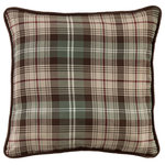 Paseo Road by HiEnd Accents - Plaid Pillow, 22"x22" - A lovely accent to any mountain lodge, this pillow was designed for the Huntsman collection and is constructed with subtle brown and cream plaids with hints of green and burgundy. Finished with chocolate faux suede piping. Measures 22" X 22". Hidden zipper closure. Spot clean recommended. Shell: 65% polyester/35% cotton, filling: 100% polyester. Imported