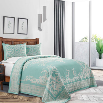 Adalie Ultra Soft Cotton Blend Oversized Bedspread, Turquoise, Full