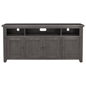 Rustic TV Stand, 3 Open Compartments and 3 Storage Cabinets, Grey