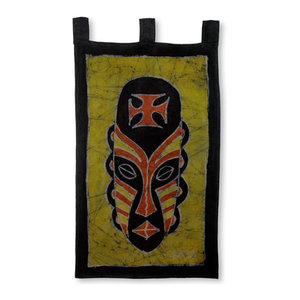 Gye Nyame Mask Cotton Batik Wall Hanging Tropical Tapestries By Novica