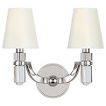 Hudson Valley Lighting - Dayton, Two Light Wall Sconce, Polished Nickel Finish, White Faux Silk Shade - Dayton's strong arms hold smooth crystal columns, for a look of confident glamour. The chandelier's central crystal teardrop showcases the material's pristine beauty. Softly textured tailored shades balance the sheen of Dayton's glass and metal.